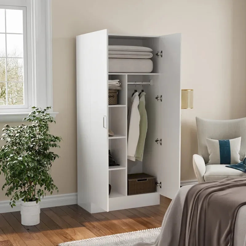 Armoire de chambre autonome à 2 portes avec tringle à vêtements