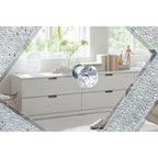 Meuble TV de 150 cm avec portes miroir en losange et rangement pour téléviseurs jusqu'à 65 pouces