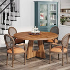Table à manger ronde de 120 cm pour 4 personnes, table de salle à manger/cuisine/salon en bois style ferme