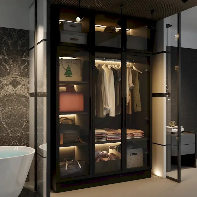 47,2 Grande Armoire LED Lumineuse Placard à Portes en Verre Entièrement en Verre