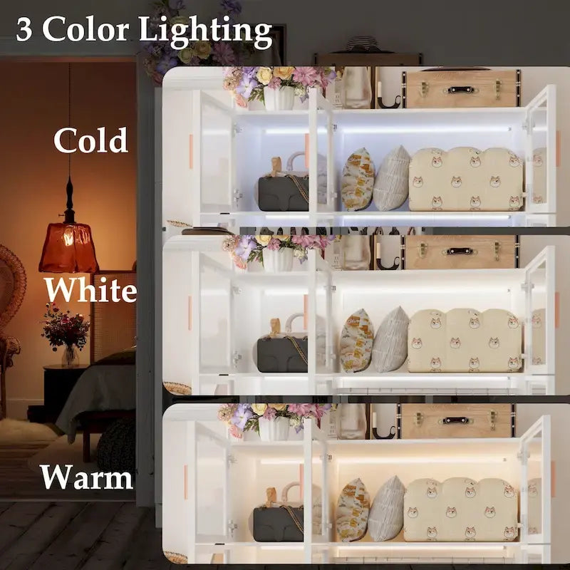 47,2 Grande Armoire LED Lumineuse Placard à Portes en Verre Entièrement en Verre