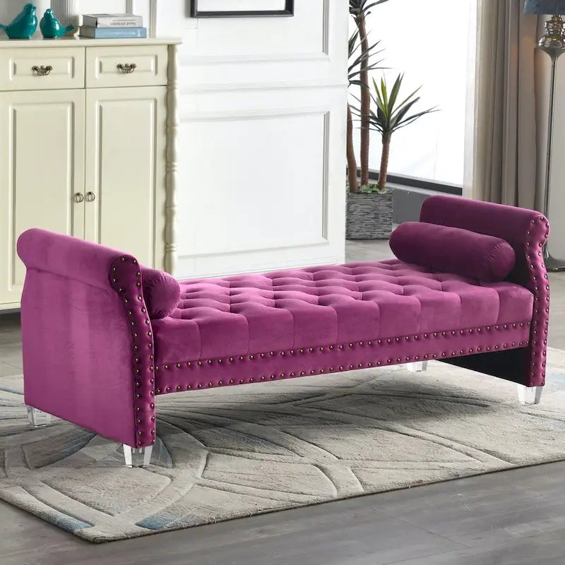 Banc rembourré en velours capitonné surdimensionné avec accoudoirs arrondis de 71 pouces