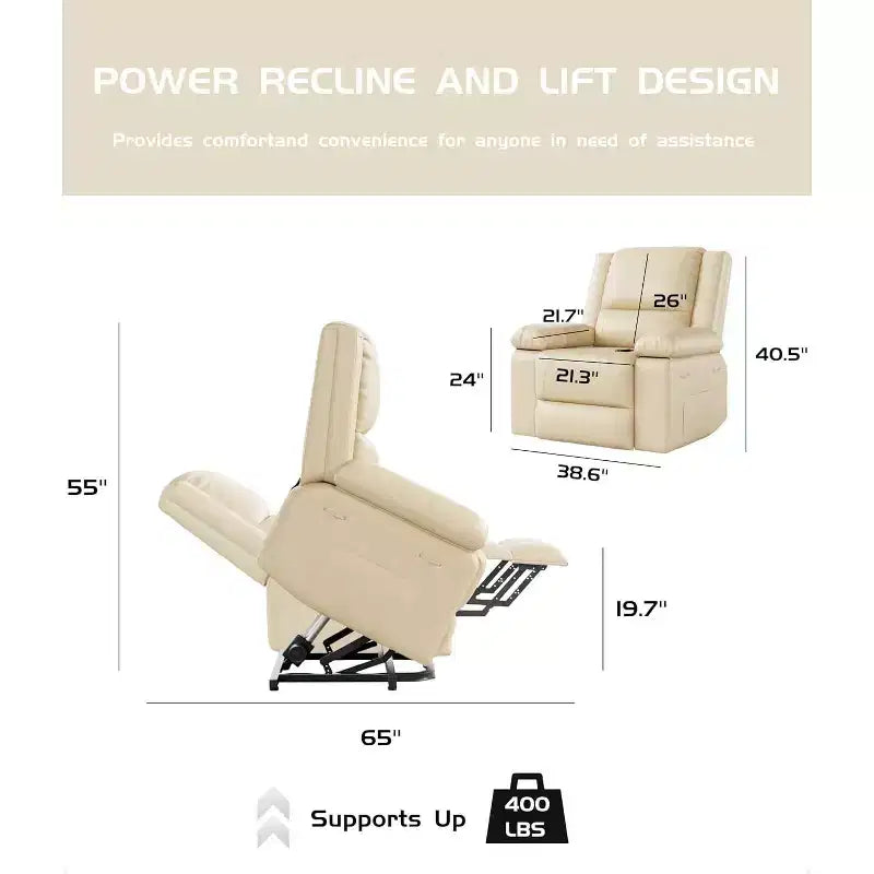 Fauteuil inclinable releveur électrique - Chaleur et massage, dossier et repose-pieds réglables, conçu pour les personnes âgées et à mobilité réduite