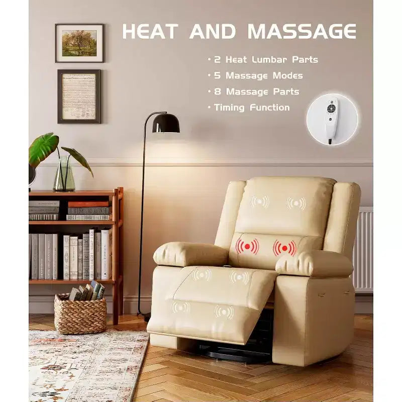 Fauteuil inclinable releveur électrique - Chaleur et massage, dossier et repose-pieds réglables, conçu pour les personnes âgées et à mobilité réduite