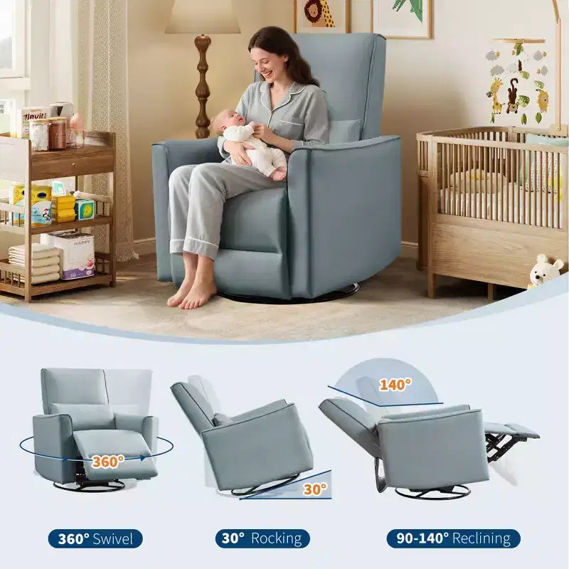 Fauteuil inclinable à bascule pivotant à 360°, fauteuil à bascule planeur, fauteuil inclinable en similicuir rembourré, fauteuil inclinable manuel avec support lombaire