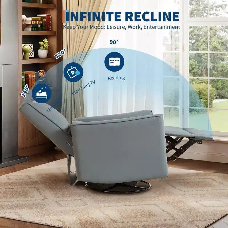 Fauteuil inclinable à bascule pivotant à 360°, fauteuil à bascule planeur, fauteuil inclinable en similicuir rembourré, fauteuil inclinable manuel avec support lombaire
