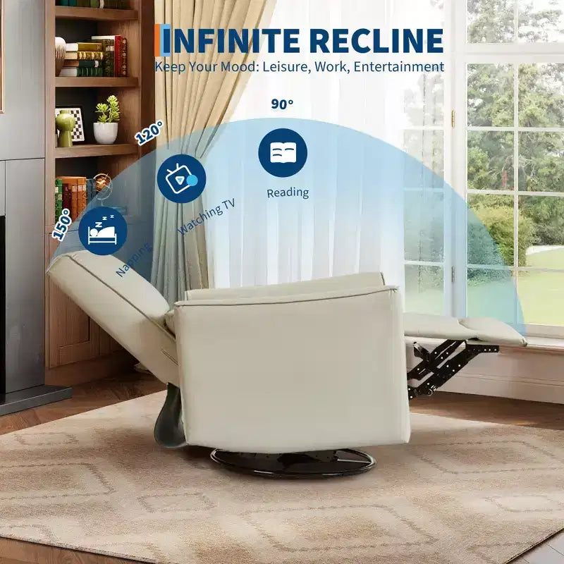 Fauteuil inclinable à bascule pivotant à 360°, fauteuil à bascule planeur, fauteuil inclinable en similicuir rembourré, fauteuil inclinable manuel avec support lombaire