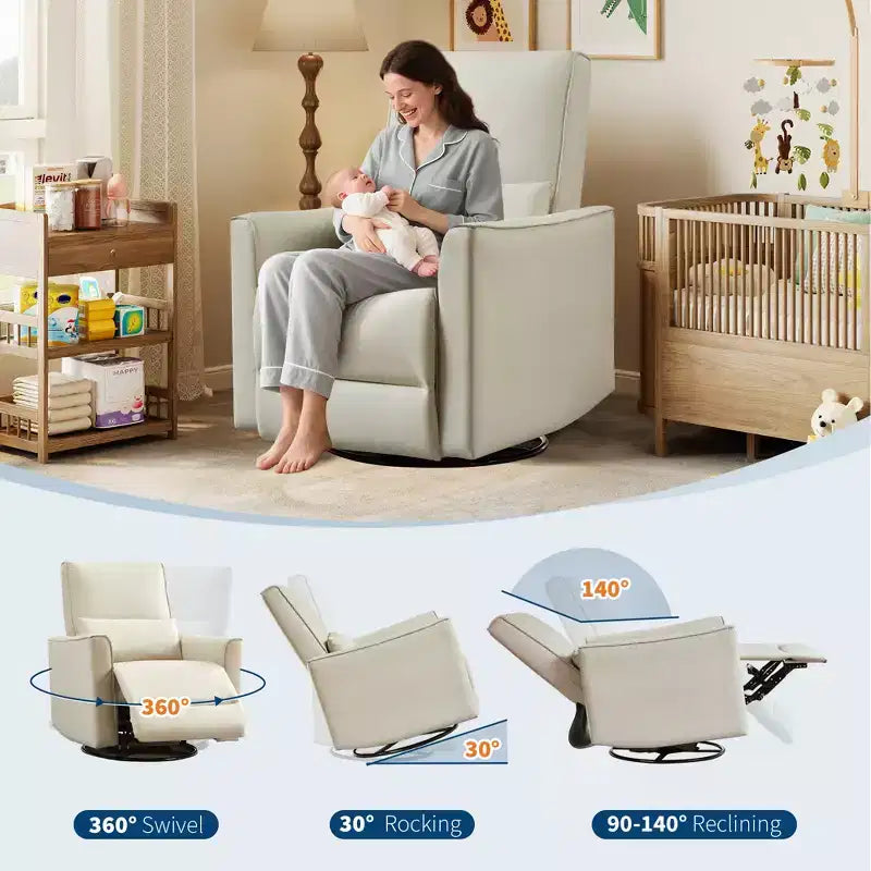 Fauteuil inclinable à bascule pivotant à 360°, fauteuil à bascule planeur, fauteuil inclinable en similicuir rembourré, fauteuil inclinable manuel avec support lombaire