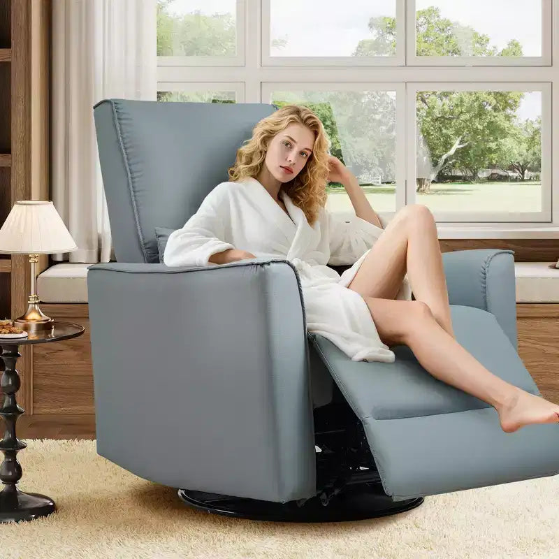 Fauteuil inclinable à bascule pivotant à 360°, fauteuil à bascule planeur, fauteuil inclinable en similicuir rembourré, fauteuil inclinable manuel avec support lombaire