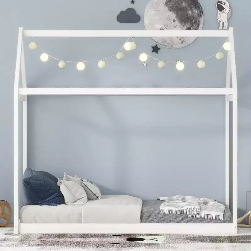 Lit plateforme en bois en forme de maison, taille double
