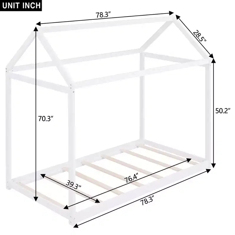 Lit plateforme en bois en forme de maison, taille double
