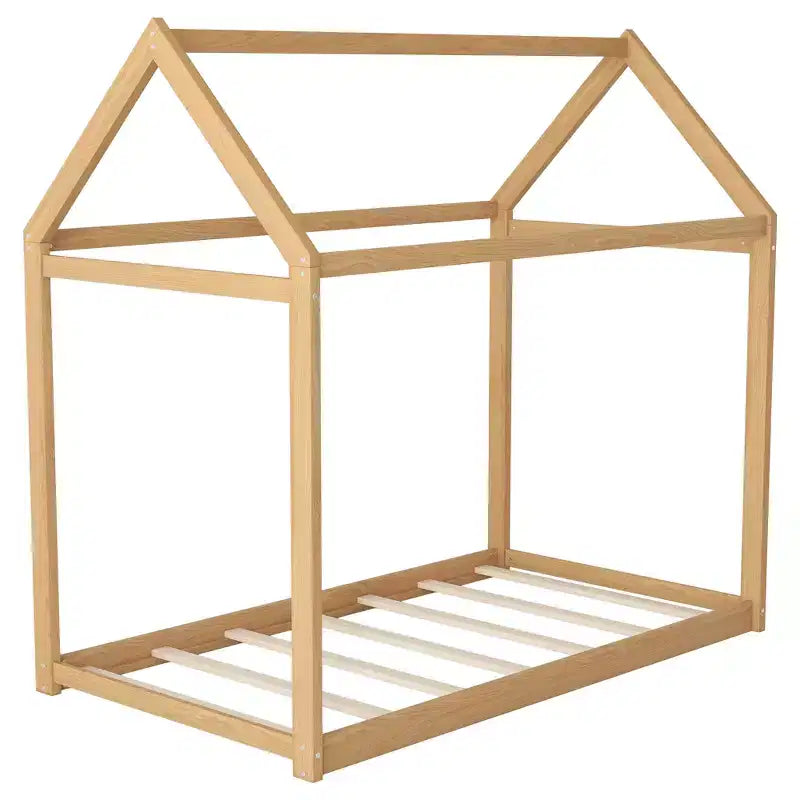Lit plateforme en bois en forme de maison, taille double