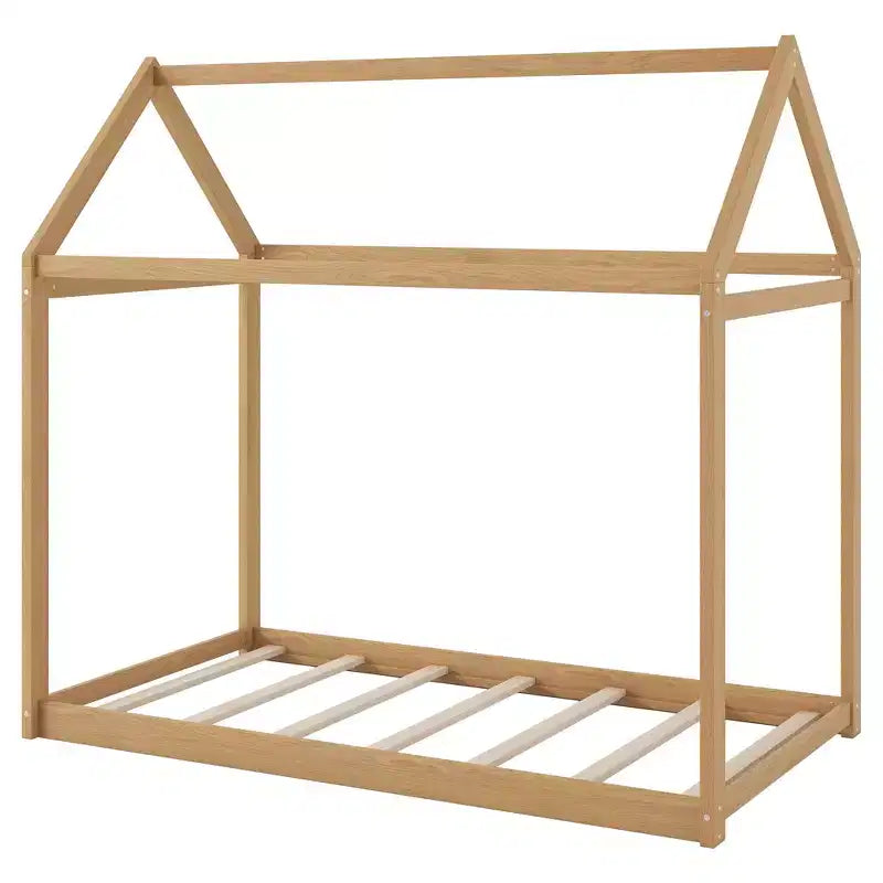 Lit plateforme en bois en forme de maison, taille double