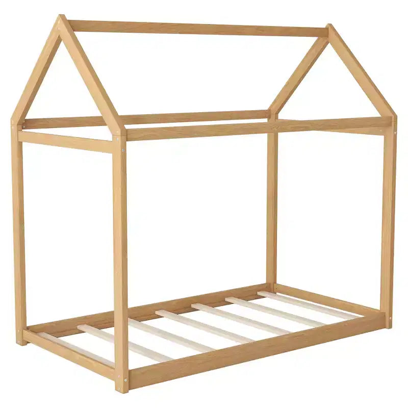 Lit plateforme en bois en forme de maison, taille double