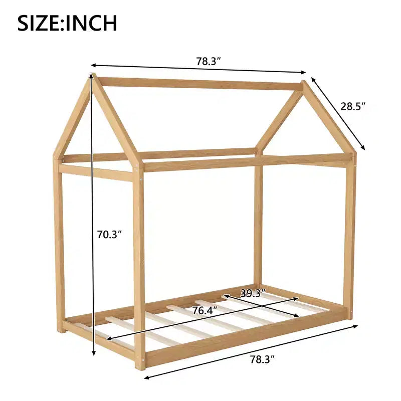 Lit plateforme en bois en forme de maison, taille double