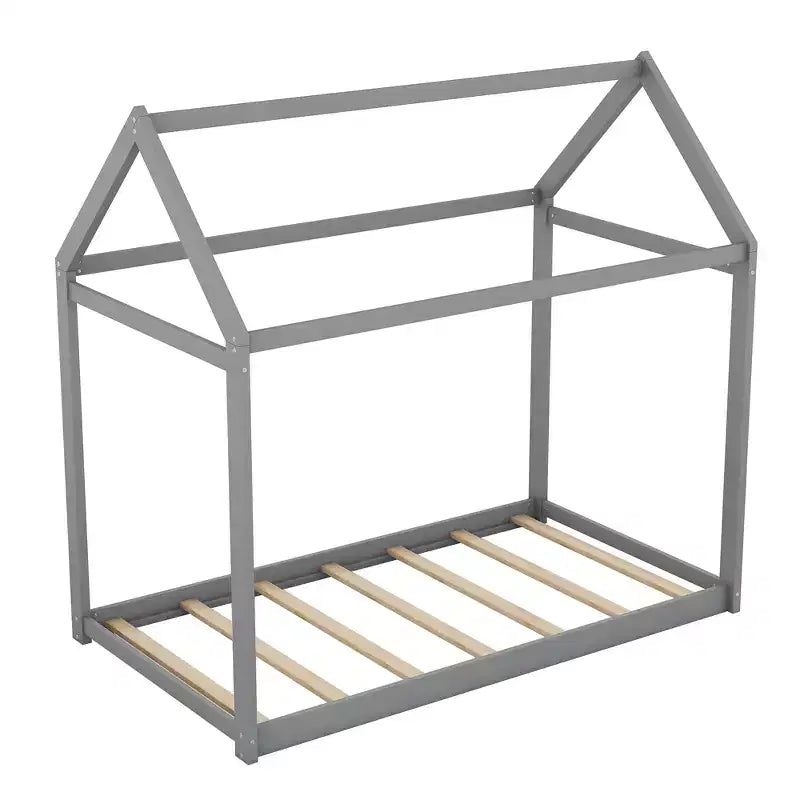 Lit plateforme en bois en forme de maison, taille double