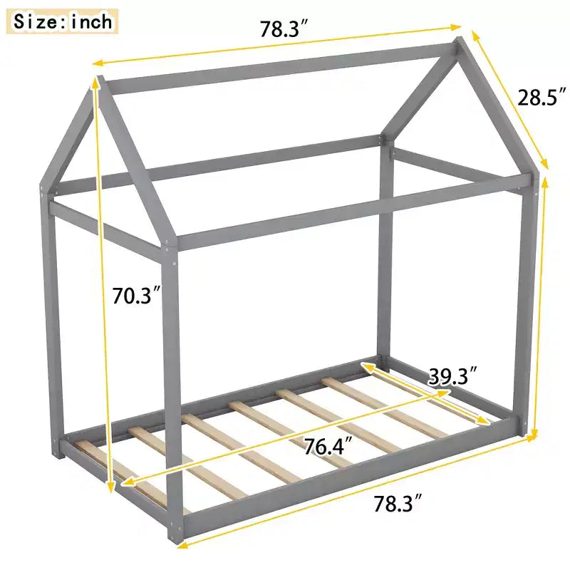 Lit plateforme en bois en forme de maison, taille double