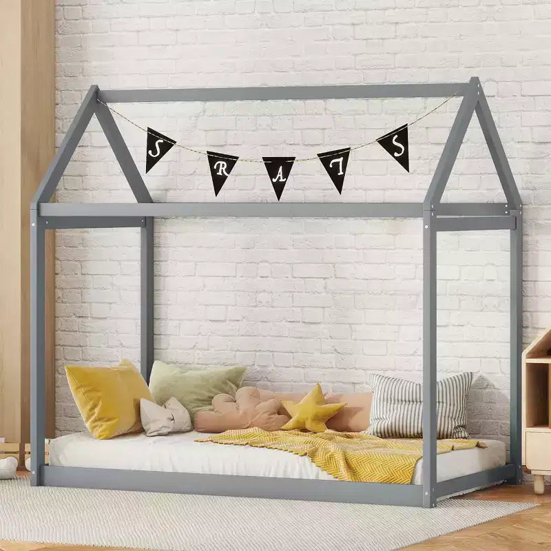 Whisen Twin Size Wooden House-Shaped Platform Bed