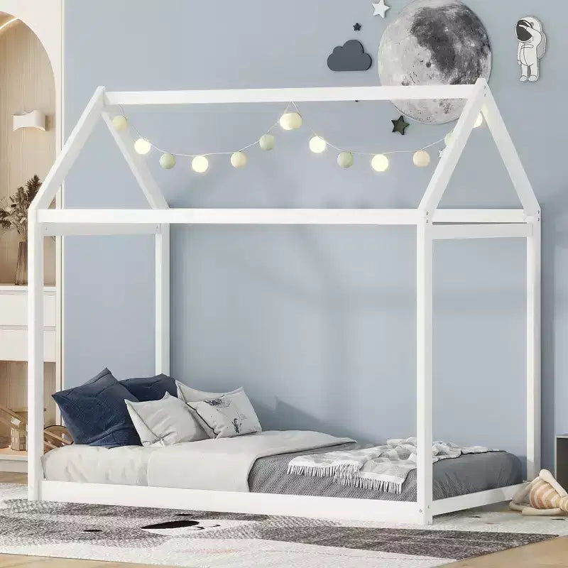 Lit plateforme en bois en forme de maison, taille double