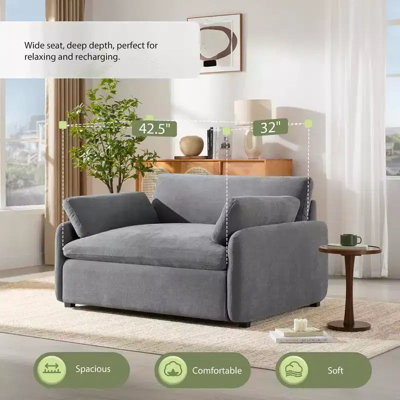 Fauteuil d'appoint moderne surdimensionné en chenille colorblock, grand canapé profond avec oreillers