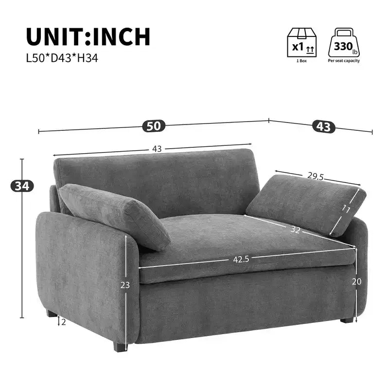 Fauteuil d'appoint moderne surdimensionné en chenille colorblock, grand canapé profond avec oreillers