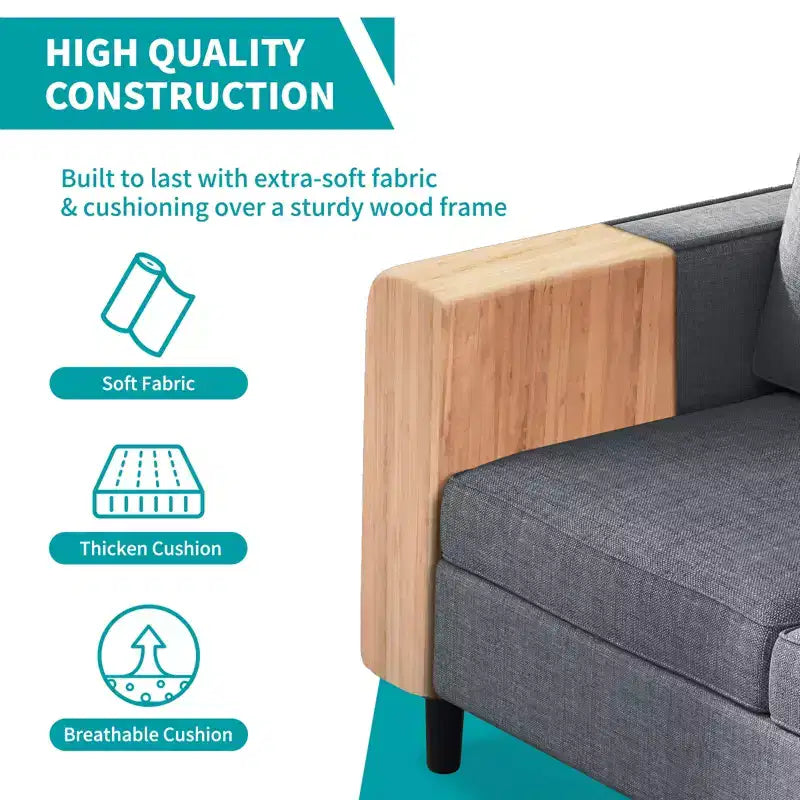 Canapé convertible 3 places en lin avec pouf de rangement et fauteuil simple avec poche latérale