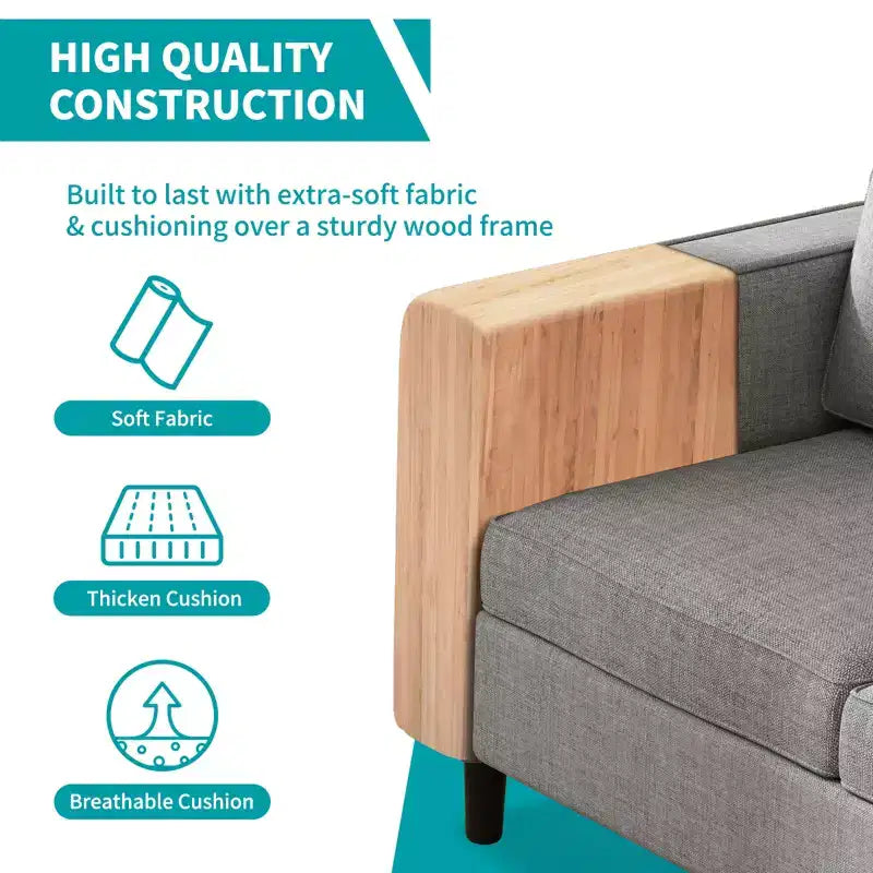 Canapé convertible 3 places en lin avec pouf de rangement et fauteuil simple avec poche latérale