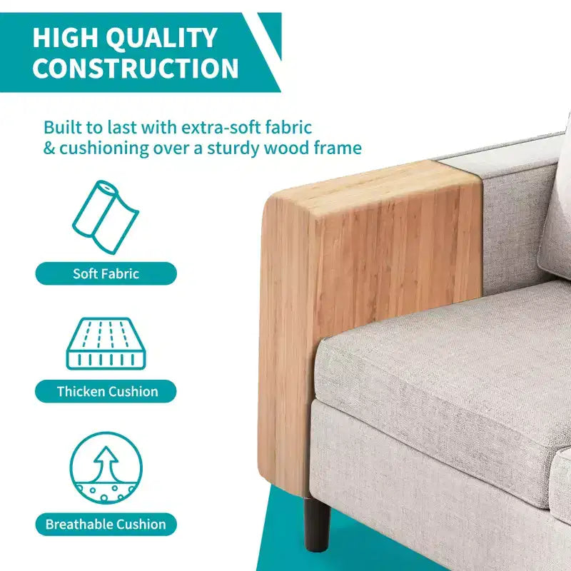 Canapé convertible 3 places en lin avec pouf de rangement et fauteuil simple avec poche latérale