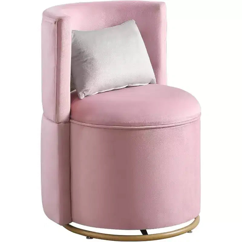Acekool 360 Swivel Lounge Chair with Storage - Pink Velvet & Round Design