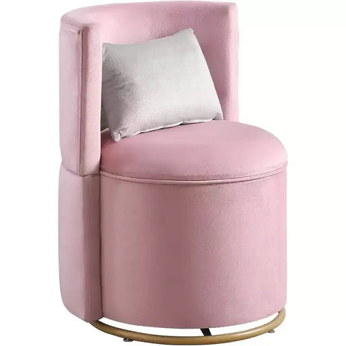 Acekool 360 Swivel Lounge Chair with Storage - Pink Velvet & Round Design
