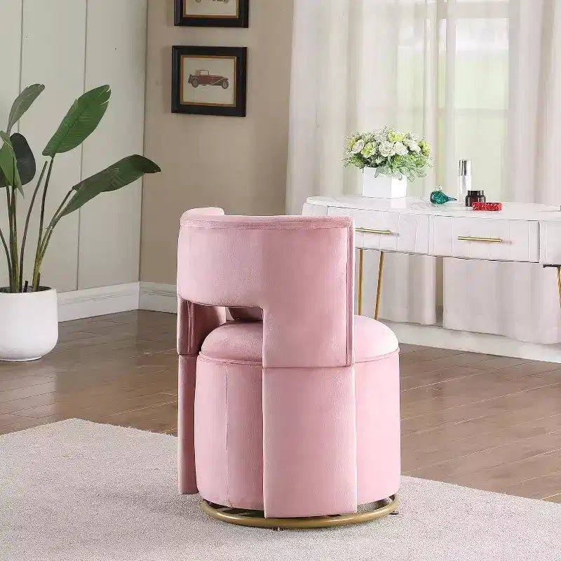 Fauteuil pivotant à 360° avec rangement - Velours rose et design rond