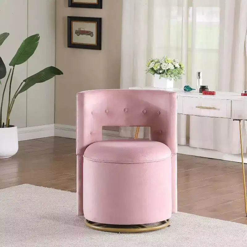 Fauteuil pivotant à 360° avec rangement - Velours rose et design rond