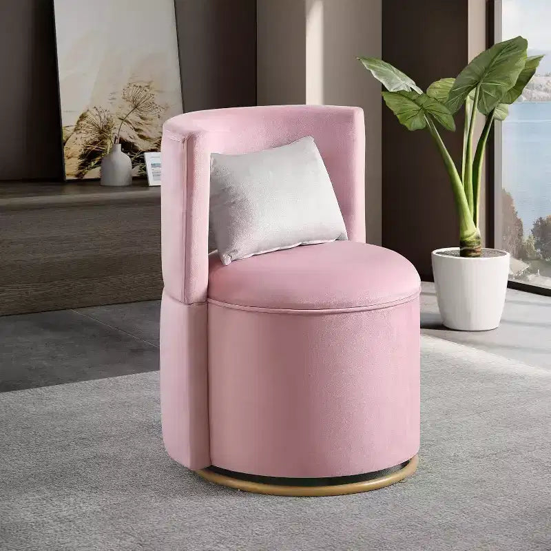 Fauteuil pivotant à 360° avec rangement - Velours rose et design rond