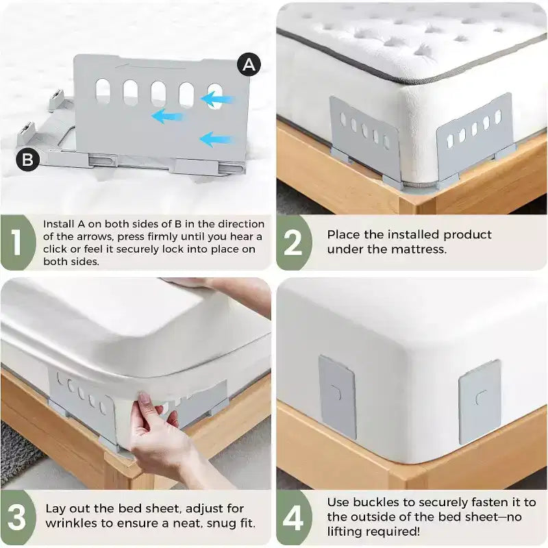 Attaches-draps pour lit, Sangles améliorées maintenant les draps fermement et tendus, Clips de drap-housse pour coins, Installation facile en une seule fois, Gris