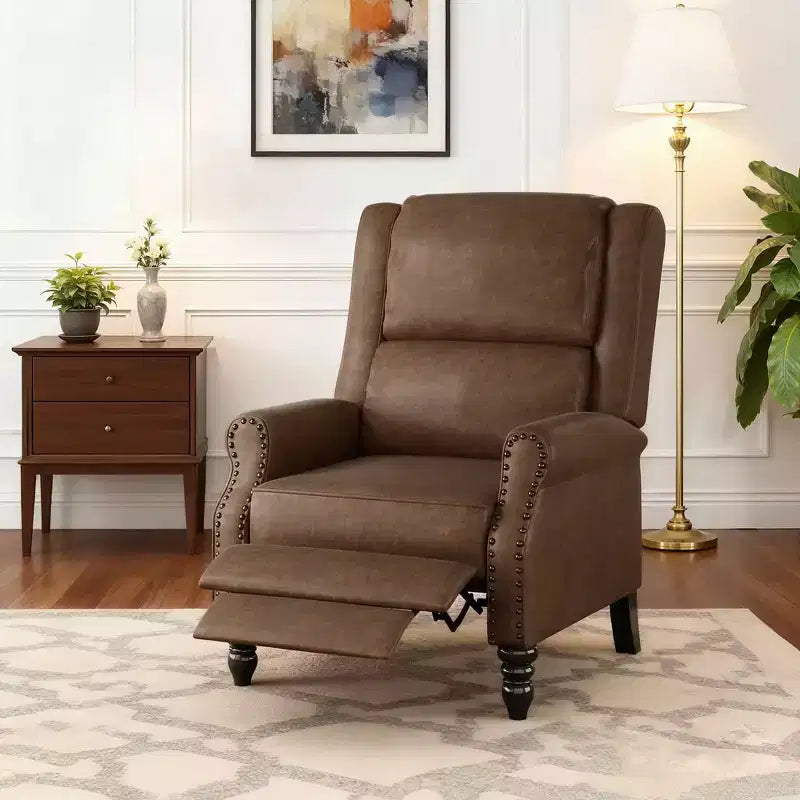 Fauteuil inclinable à dossier basculant en similicuir couleur café, design ergonomique pour salon, chambre et camping-car