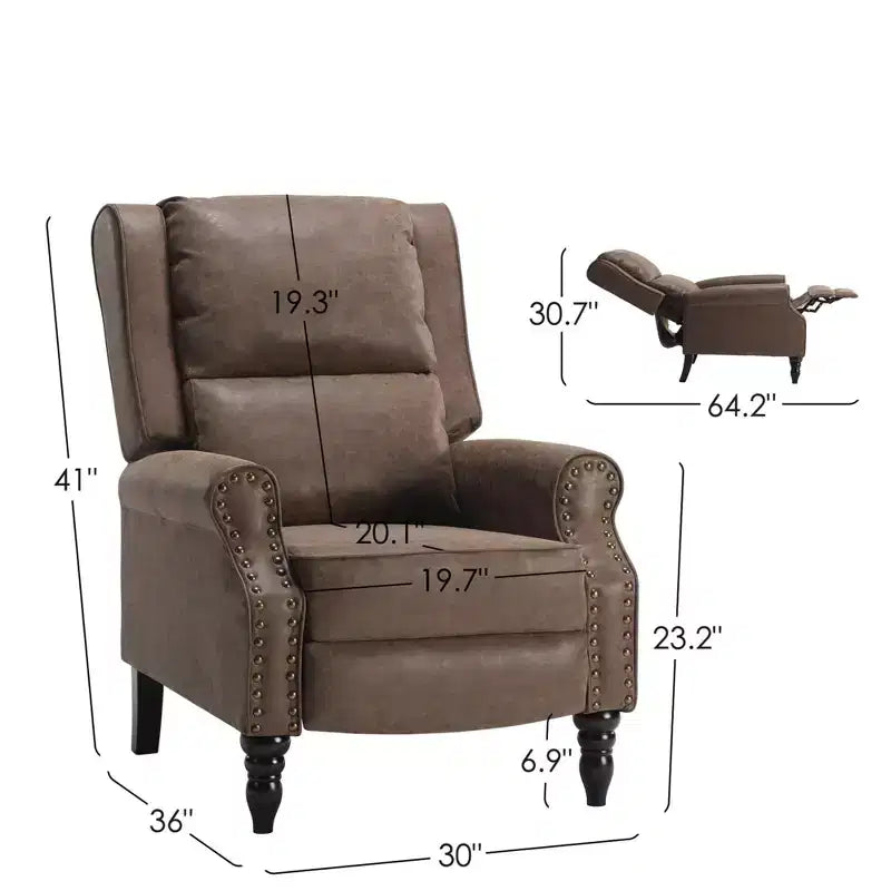 Fauteuil inclinable à dossier basculant en similicuir couleur café, design ergonomique pour salon, chambre et camping-car