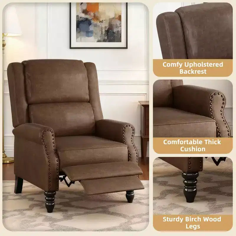 Fauteuil inclinable à dossier basculant en similicuir couleur café, design ergonomique pour salon, chambre et camping-car