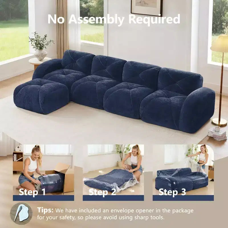 Tissu en velours doux en forme de L, dessous en éponge haute densité 32D, dessous ergonomique, conception antidérapante, ottoman mobile gratuit