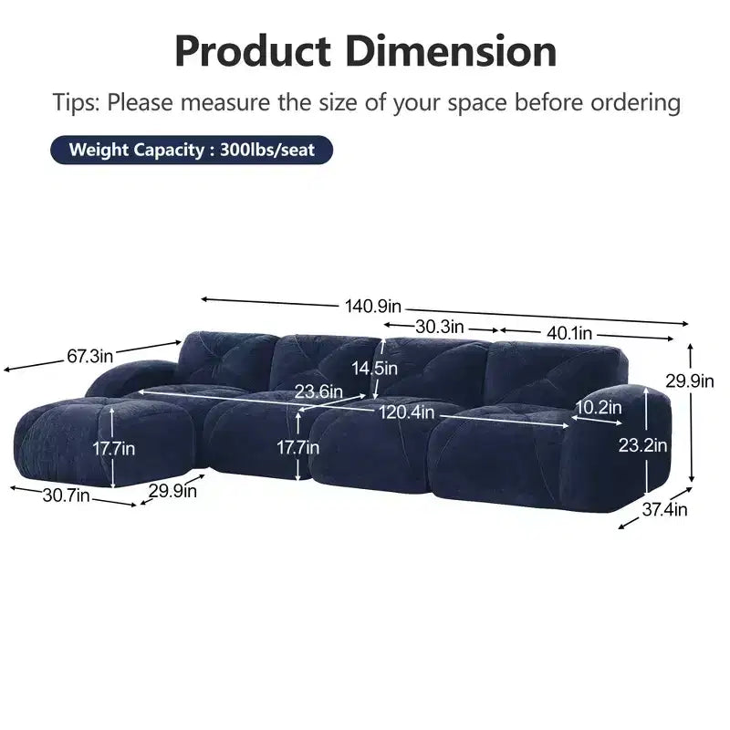 Tissu en velours doux en forme de L, dessous en éponge haute densité 32D, dessous ergonomique, conception antidérapante, ottoman mobile gratuit