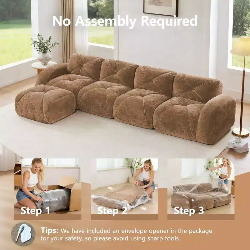 Tissu en velours doux en forme de L, dessous en éponge haute densité 32D, dessous ergonomique, conception antidérapante, ottoman mobile gratuit