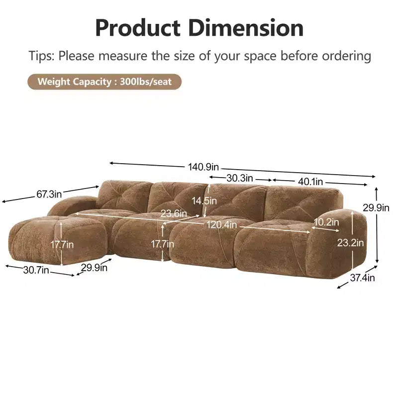Tissu en velours doux en forme de L, dessous en éponge haute densité 32D, dessous ergonomique, conception antidérapante, ottoman mobile gratuit