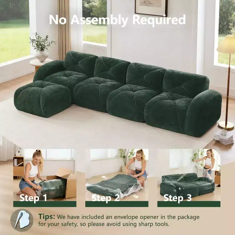 Tissu en velours doux en forme de L, dessous en éponge haute densité 32D, dessous ergonomique, conception antidérapante, ottoman mobile gratuit