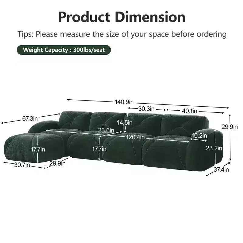 Tissu en velours doux en forme de L, dessous en éponge haute densité 32D, dessous ergonomique, conception antidérapante, ottoman mobile gratuit