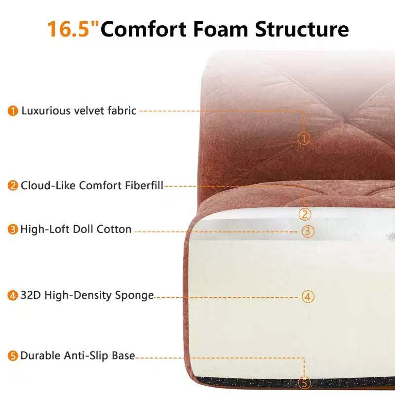 Tissu en velours doux en forme de L, dessous en éponge haute densité 32D, dessous ergonomique, conception antidérapante, ottoman mobile gratuit