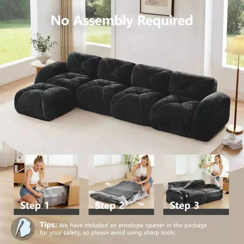 Tissu en velours doux en forme de L, dessous en éponge haute densité 32D, dessous ergonomique, conception antidérapante, ottoman mobile gratuit