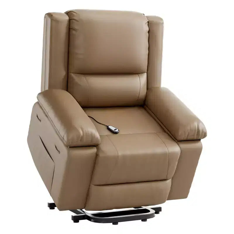 Fauteuil releveur inclinable électrique pour seniors, avec massage chauffant, télécommande, en cuir PU, poches latérales, beige