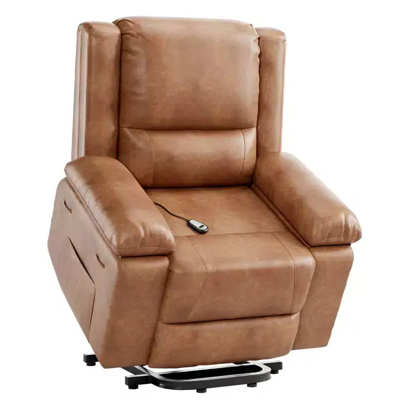 Fauteuil releveur inclinable électrique pour seniors, avec massage chauffant, télécommande, en cuir PU, poches latérales, beige
