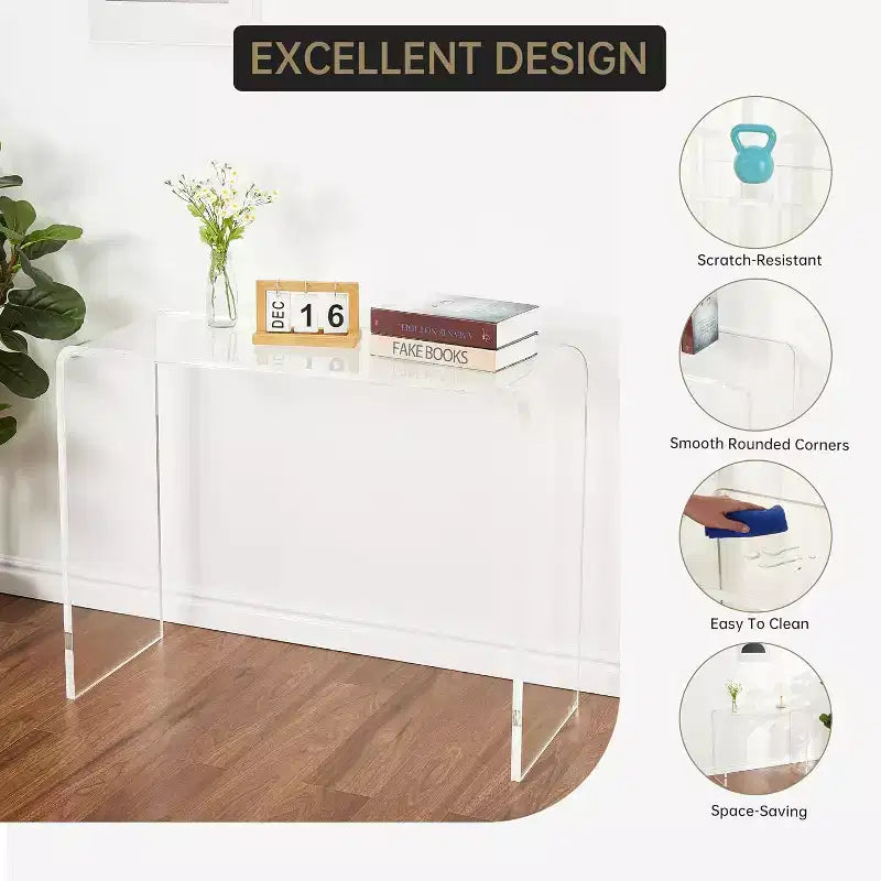 Console transparente en acrylique, table d'appoint étroite et moderne pour hall d'entrée, salon, salle à manger, accent transparent pour entrée, 38 * 15 * 29 pouces
