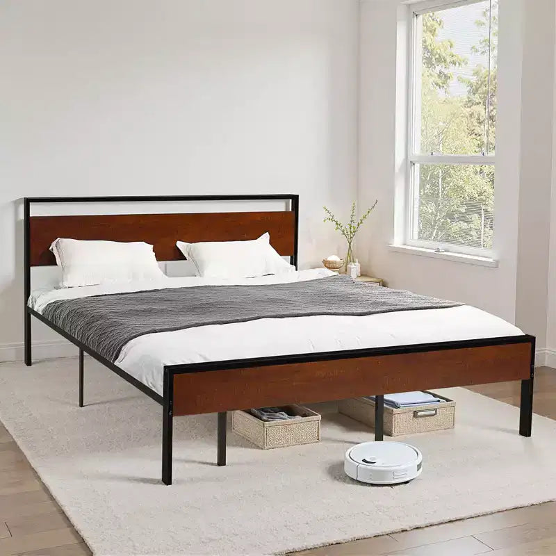 Cadre de lit King avec tête et pied de lit en bois, 35,5 cm, capacité de 450 kg, noir