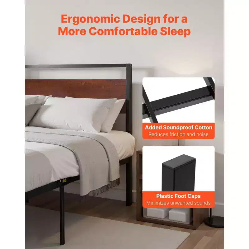 Cadre de lit King avec tête et pied de lit en bois, 35,5 cm, capacité de 450 kg, noir